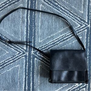 Crazy Horse Black Leather Crossbody Bag